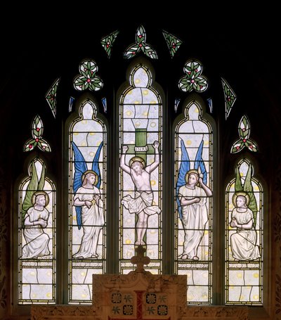 Hornblotton, St Peter, James Powell & Sons, Thomas G Jackson, East Window, Crucifixion & Angels, 1874 autorstwa Thomas Graham Jackson