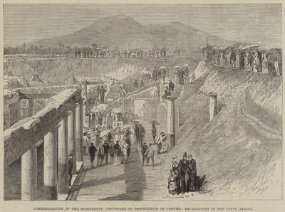 Upamiętnienie osiemnastej rocznicy zniszczenia Pompei, wykopaliska w dziewiątym regionie autorstwa Thomas Harrington Wilson