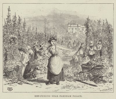 Zbieranie chmielu w pobliżu Pałacu Farnham autorstwa Thomas Harrington Wilson