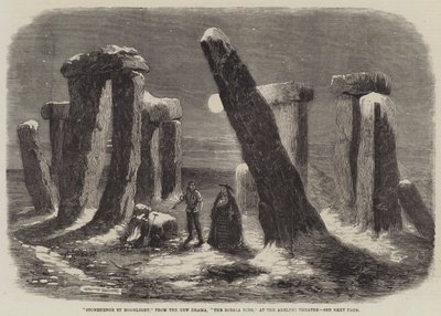 Stonehenge by Moonlight, z nowego dramatu, The Borgia Ring, w Adelphi Theater autorstwa Thomas Harrington Wilson