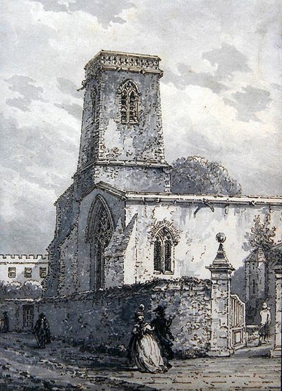 St. Peter in the East Church (brązowy tusz i szary wash) autorstwa Thomas Hearne