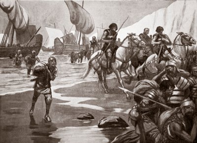 Drugie lądowanie Cezara, 54 r. p.n.e., ilustracja z "Hutchinson