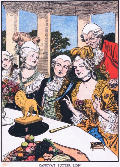 Maślany lew Canovy (kolorowa litografia) autorstwa Thomas Heath Robinson