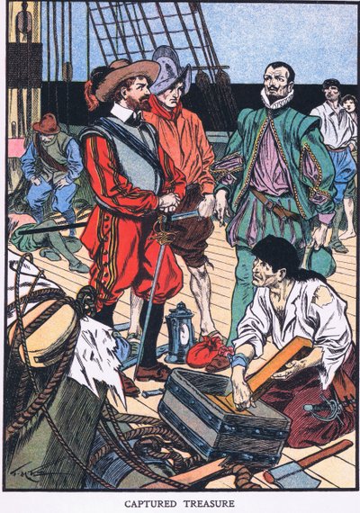 Przechwycony skarb (kolorowa litografia) autorstwa Thomas Heath Robinson