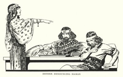 Estera potępiająca Hamana (litografia) autorstwa Thomas Heath Robinson