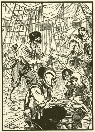 Karmienie głodnych obywateli (grawerunek) autorstwa Thomas Heath Robinson