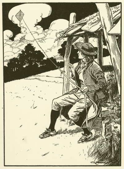 Franklin i jego latawiec (rycina) autorstwa Thomas Heath Robinson