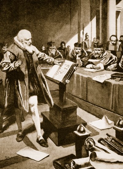 Galileusz staje przed kardynałami (litografia) autorstwa Thomas Heath Robinson