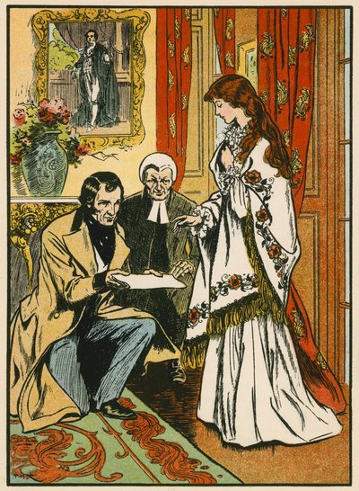 Boże chroń królową. Wstąpienie królowej Wiktorii (kolorowa litografia) autorstwa Thomas Heath Robinson