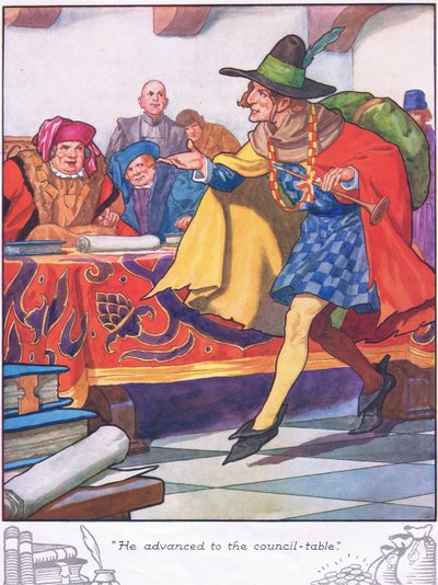 Podszedł do stołu rady (kolorowa litografia) autorstwa Thomas Heath Robinson