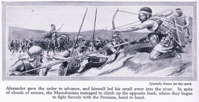 Jak Aleksander zdobył swoje imperium: Król Persji Dariusz zgromadził wielką armię, która została pokonana przez Macedończyków w 334 r. p.n.e., ok. 1950 r. (litografia) autorstwa Thomas Heath Robinson