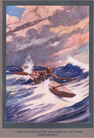 Wstrzymałem oddech, gdy fala minęła, a ja wciąż żyłem (kolorowa litografia) autorstwa Thomas Heath Robinson