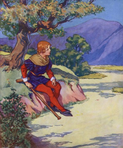 Ilustracja do filmu "The Pied Piper of Hamelin" (kolorowa litografia) autorstwa Thomas Heath Robinson