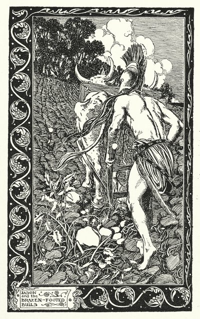 Jason and the Brazen-footed Bulls (litografia) autorstwa Thomas Heath Robinson