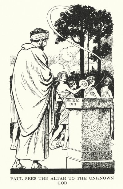 Paul widzi ołtarz nieznanego Boga (litografia) autorstwa Thomas Heath Robinson