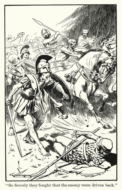 "Walczyli tak zaciekle, że wróg został odepchnięty" (litografia) autorstwa Thomas Heath Robinson