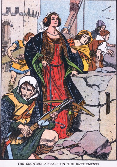 Hrabina pojawia się na blankach (kolorowa litografia) autorstwa Thomas Heath Robinson
