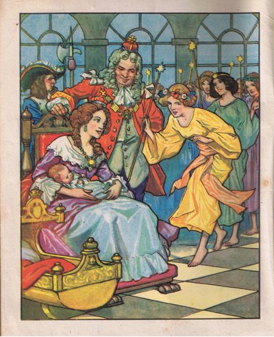 Wróżki i księżniczka (litografia) autorstwa Thomas Heath Robinson