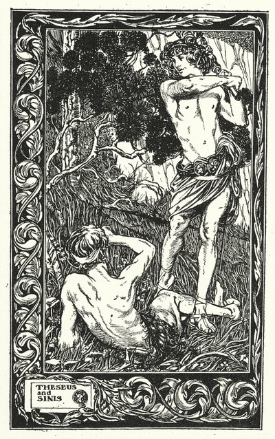 Tezeusz i Sinis (litografia) autorstwa Thomas Heath Robinson