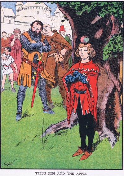 Syn Wilhelma Tella i jabłko (kolorowa litografia) autorstwa Thomas Heath Robinson