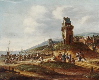 Rybacy rozładowują swoje połowy na plaży w pobliżu Egmond autorstwa Thomas Heeremans