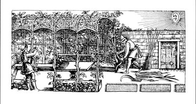 Altana budowana jako cień przed słońcem, z "Labiryntu ogrodnika", 1586 r. autorstwa Thomas Hill