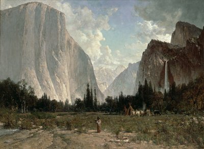 Wodospad Bridal Veil, Yosemite, ok. 1870-84 (olej na płótnie) autorstwa Thomas Hill