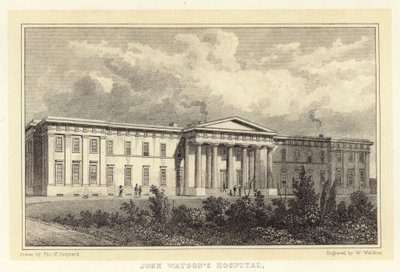 Szpital Johna Watsona (grawerowanie) autorstwa Thomas Hosmer (after) Shepherd