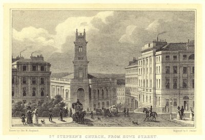 Kościół św. Szczepana, od ulicy Howe (rycina) autorstwa Thomas Hosmer (after) Shepherd