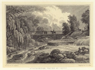 Stockbridge, Water of Leith (grafika) autorstwa Thomas Hosmer (after) Shepherd