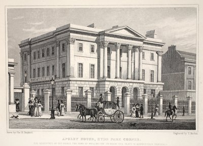 Apsley House, Hyde Park Corner, z pubu „Londyn i jego okolice w XIX wieku”. Jones und Co., 1827-1829 autorstwa Thomas Hosmer Shepherd