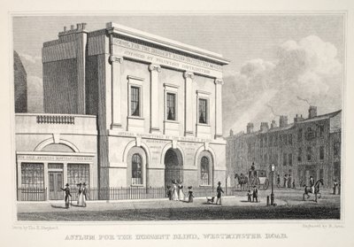 Azyl dla ubogich niewidomych, Westminster Road, z pubu „Londyn i jego okolice w XIX wieku”. Jones und Co., 1827-1829 autorstwa Thomas Hosmer Shepherd