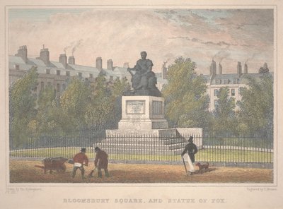 Bloomsbury Square z posągiem lisa, grawerowanym przez Charlesa Mottrama (1806-76) autorstwa Thomas Hosmer Shepherd