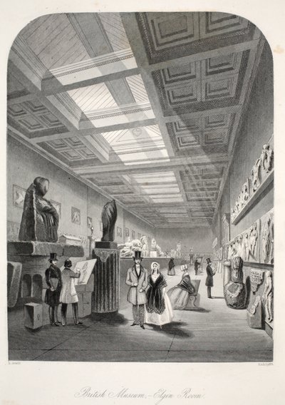 British Museum, Elgin Room, z pubu „London Interiors withich Costumes and Ceremonies”. Joseph Mead, Londyn, c.1843 (rycina stalowa) autorstwa Thomas Hosmer Shepherd