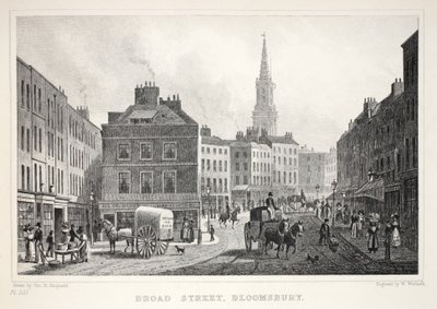 Broad Street, Bloomsbury, z pubu „Londyn i okolice w XIX wieku”. Jones und Co., 1827-1829 autorstwa Thomas Hosmer Shepherd