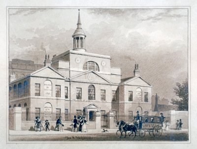 City of London Lying-In Hospital, City Road, Finsbury, Londyn, c1827. autorstwa Thomas Hosmer Shepherd
