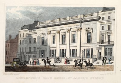 Crockfords Club House, St. James Street. Pub. 1828 (ręcznie kolorowane grawerowanie) autorstwa Thomas Hosmer Shepherd