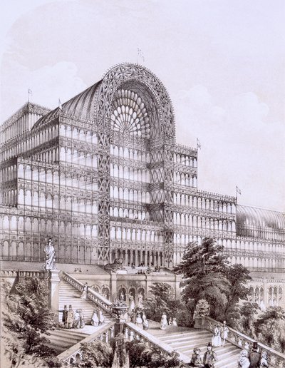 Kryształowy Pałac w Sydenham, front Wielkiego Transeptu, ok.1851-55 autorstwa Thomas Hosmer Shepherd