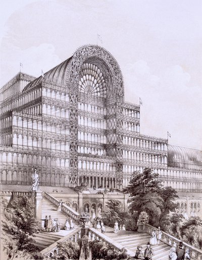 Kryształowy Pałac w Sydenham, front Wielkiego Transeptu, ok. 1854 r. autorstwa Thomas Hosmer Shepherd