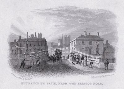 Wejście do Bath od strony Bristol Road (grawerowanie) autorstwa Thomas Hosmer Shepherd