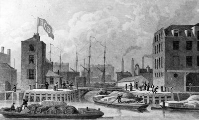 Wejście do Kanału Regenta, Limehouse, grawerowane przez FJ Havell, 1828 autorstwa Thomas Hosmer Shepherd