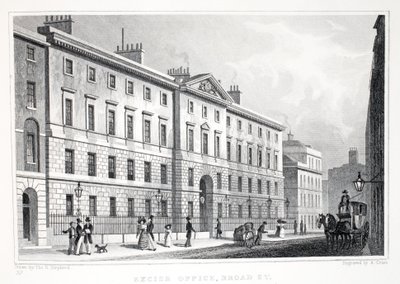 Urząd akcyzowy, Broad Street, z pubu „Londyn i okolice w XIX wieku”. Jones und Co., 1827-1829 autorstwa Thomas Hosmer Shepherd