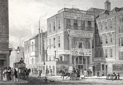 Exeter Change, Strand, z pubu „Londyn i okolice w XIX wieku”. Jones und Co., 1827-1829 autorstwa Thomas Hosmer Shepherd