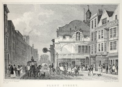 Fleet Street, z pubu „Londyn i jego okolice w XIX wieku”. Jones und Co., 1827-1829 autorstwa Thomas Hosmer Shepherd