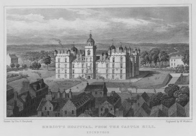 Szpital Heriota, z Wzgórza Zamkowego, Edynburg (rycina) autorstwa Thomas Hosmer Shepherd