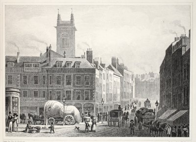 Most Holborn, kościół św. Andrzeja itp., z pubu „Londyn i jego okolice w XIX wieku”. Jones und Co., 1827-1829 autorstwa Thomas Hosmer Shepherd
