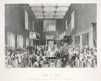 House of Lords, z pubu „London Interiors withich Costumes and Ceremonies”. Joseph Mead, Londyn, c.1843 (rycina stalowa) autorstwa Thomas Hosmer Shepherd