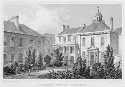 Domy na Placu Chirurgów, Edynburg, grawerowane przez Thomasa Barbera, 1829 autorstwa Thomas Hosmer Shepherd