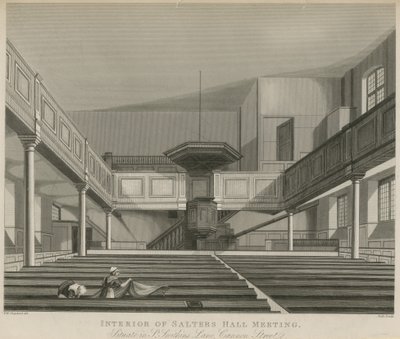 Wnętrze sali Salters Hall Meeting, znajdującej się przy St Swithins Lane, Cannon Street w Londynie autorstwa Thomas Hosmer Shepherd