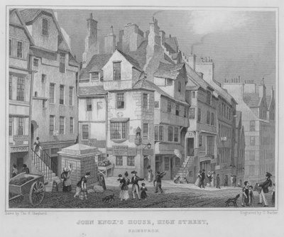 Dom Johna Knoxa, High Street, Edynburg (grawerowanie) autorstwa Thomas Hosmer Shepherd